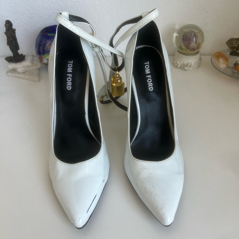 Tom Ford White Heels with Gold Accent
